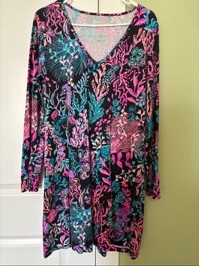 Lilly Pulitzer Pink & Teal V-Neck Long sleeve Dress